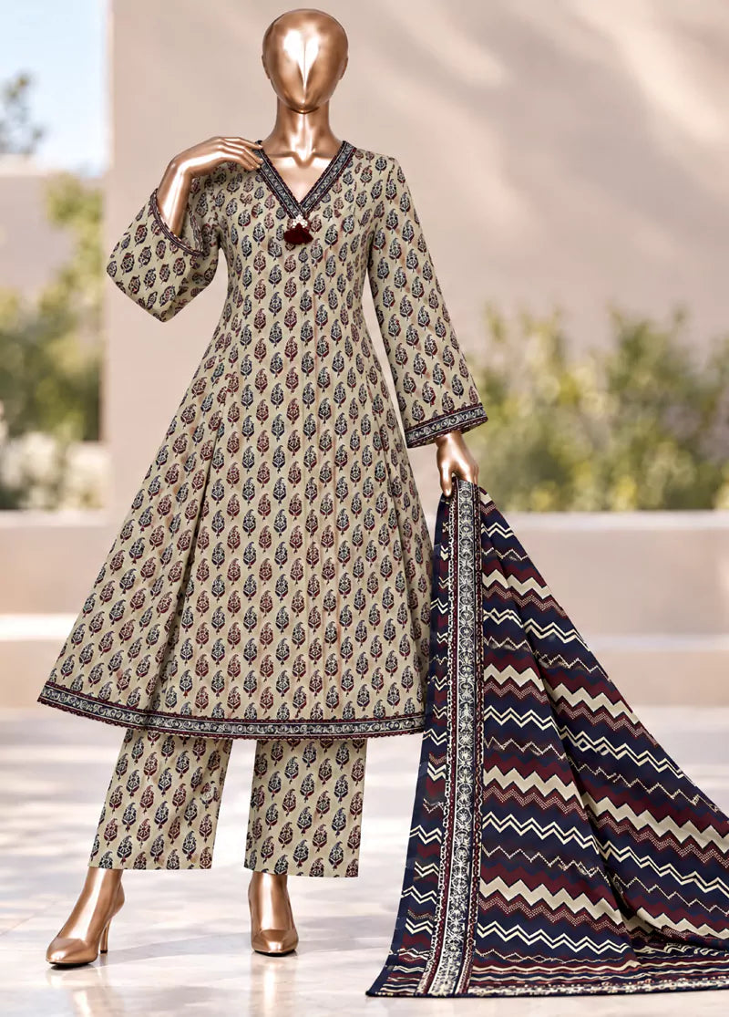 Printed Khaddar 3-Piece Stitched Frock Suit by Bin Saeed