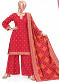 Printed Red Khaddar 3-Piece Stitched Suit by Bin Saeed
