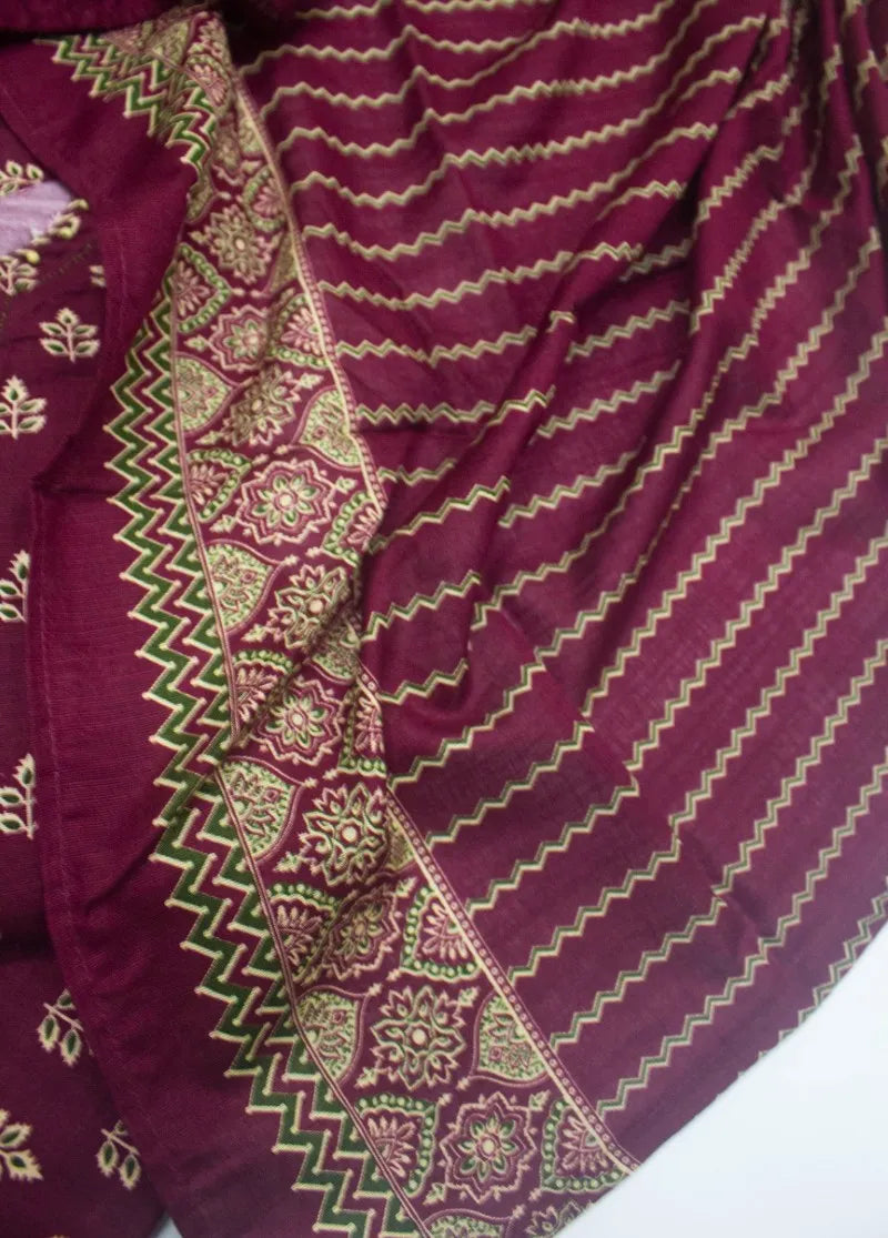 Printed Maroon Khaddar 3-Piece Stitched Suit by Bin Saeed, photo 3