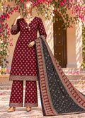 Printed Maroon Khaddar 3-Piece Stitched Suit by Bin Saeed