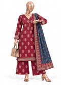 Printed Red Khaddar 3-Piece Stitched Suit by Bin Saeed