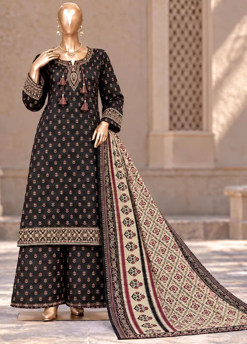 Embroidered Black Khaddar 3-Piece Stitched Suit by Bin Saeed