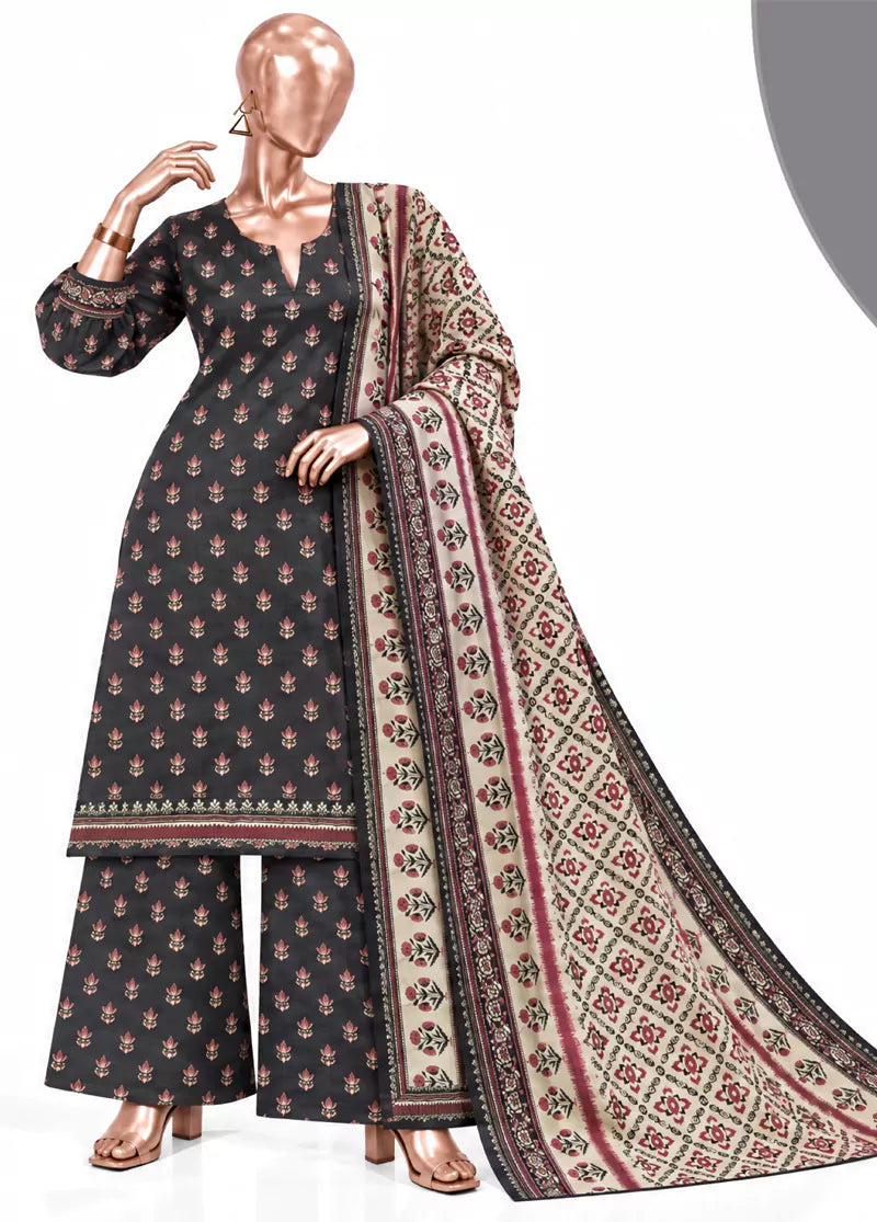 Printed Black Khaddar 3-Piece Stitched Suit by Bin Saeed