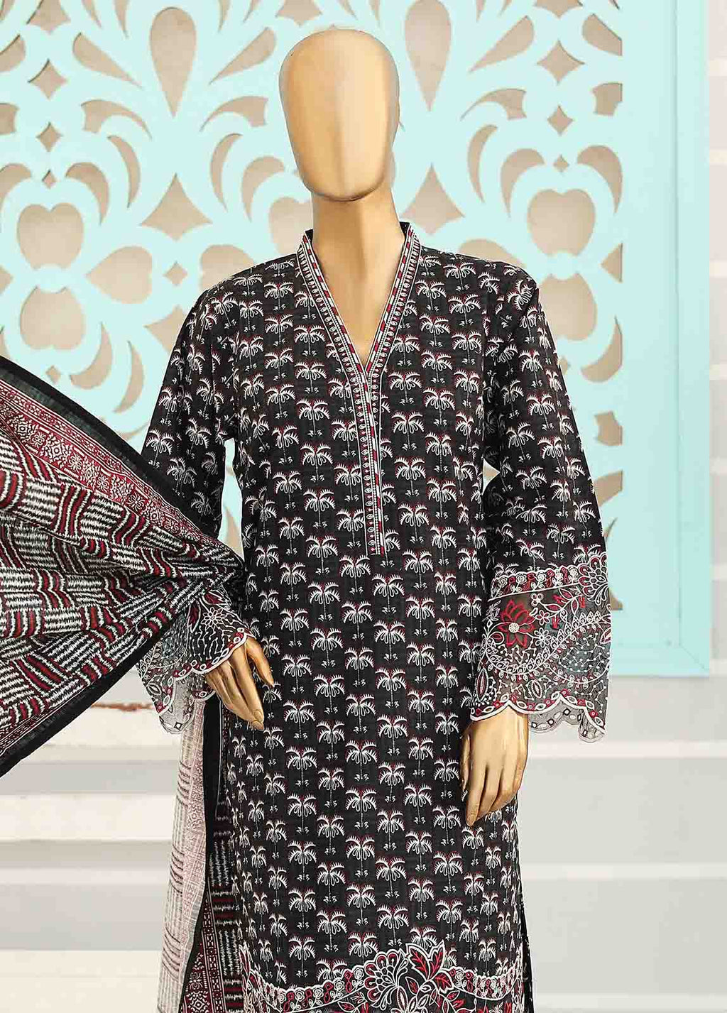 Chikankari Black Khaddar 3-Piece Stitched Suit by Bin Saeed