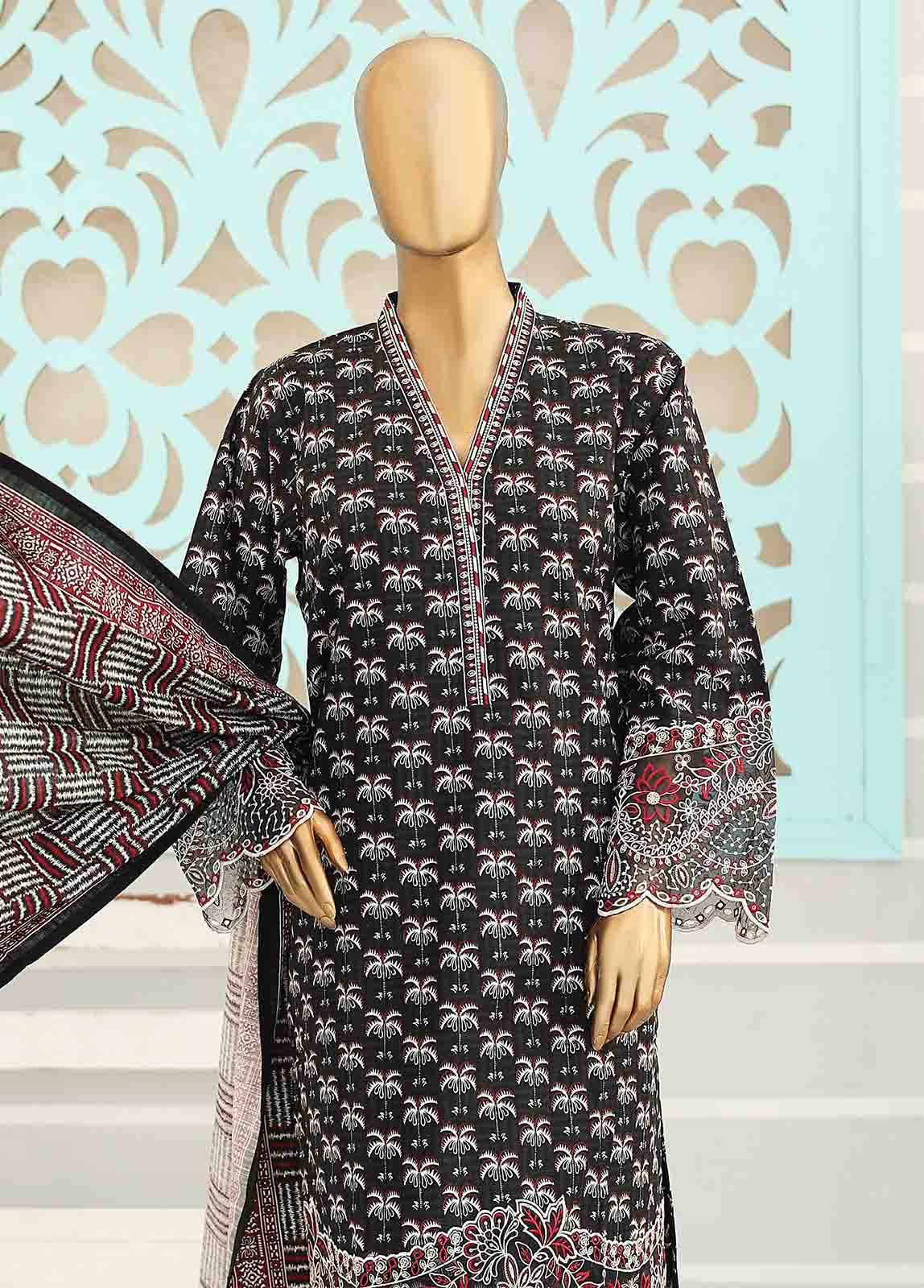 Chikankari Black Khaddar 3-Piece Stitched Suit by Bin Saeed