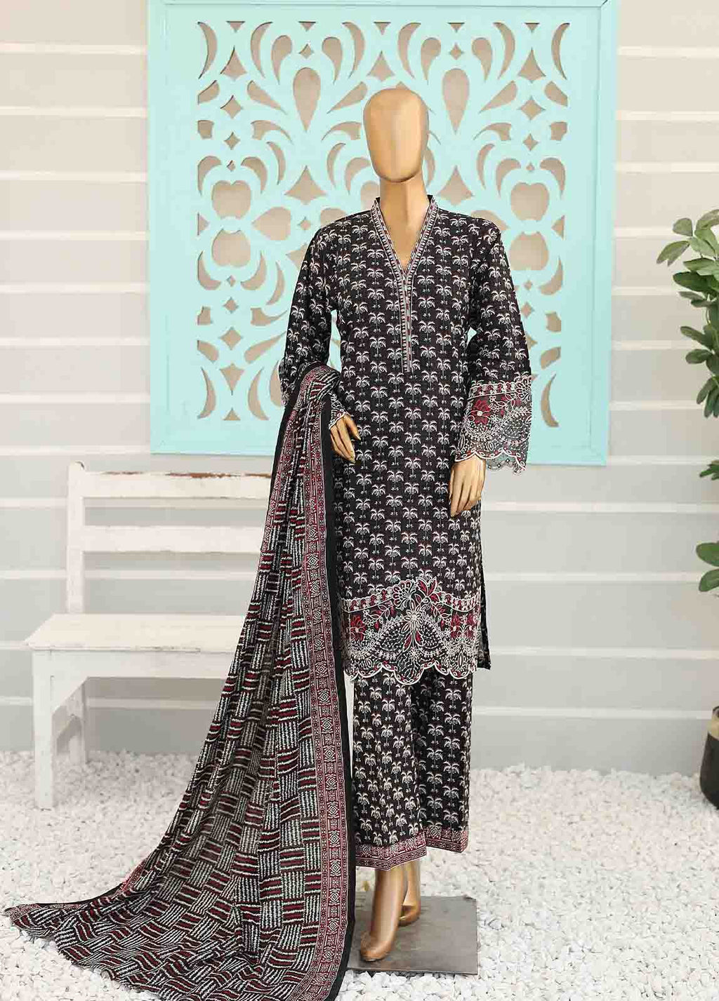 Chikankari Black Khaddar 3-Piece Stitched Suit by Bin Saeed, photo 2