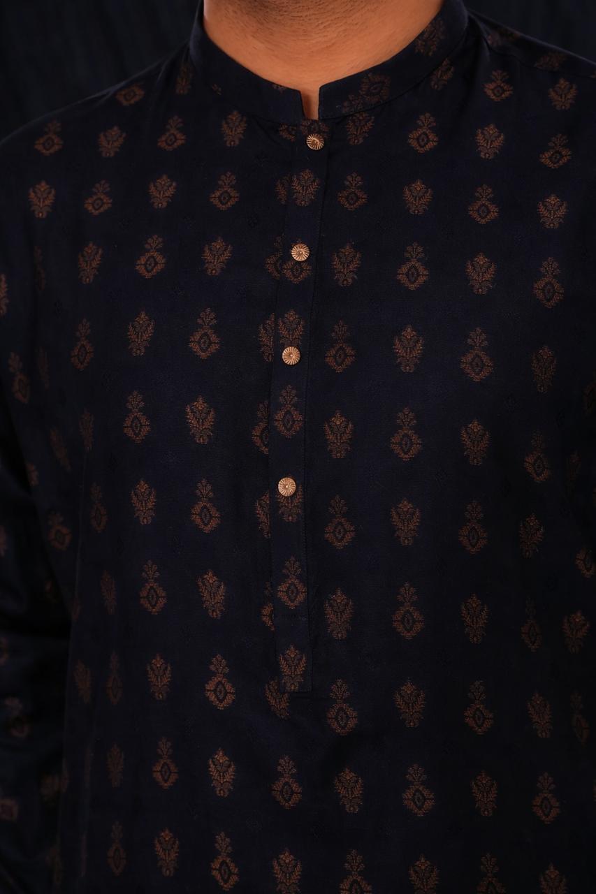 Navy Plain Kurta Pajama by Al Deebaj, photo 3