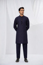 Navy Plain Kurta Pajama by Al Deebaj
