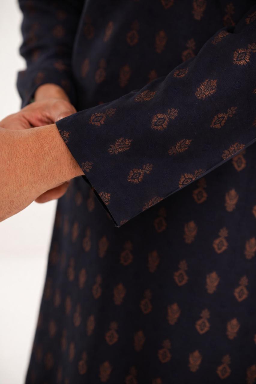Navy Plain Kurta Pajama by Al Deebaj, photo 2