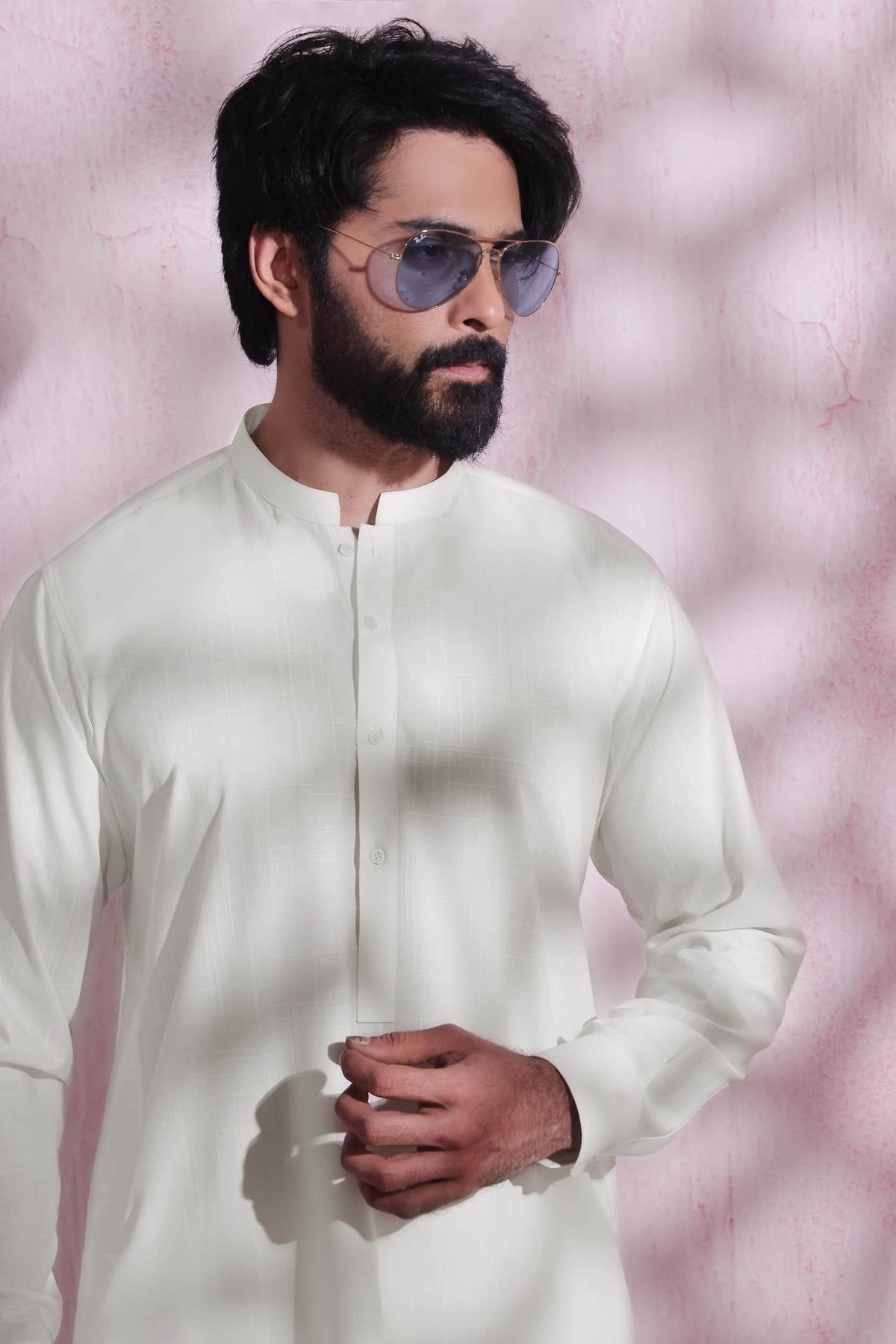 White Self Kurta Pajama by Al Deebaj