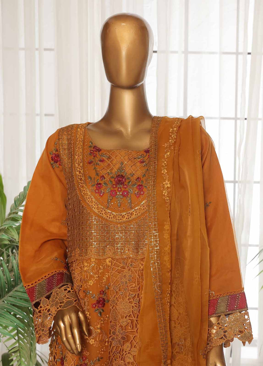 Organza Rust Organza 3-Piece Luxury Pret Suit by Bin Saeed