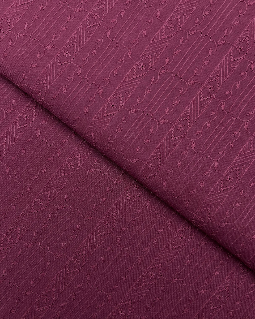 Chikankari Lawn – Maroon (CK-S25-0030), embroidered lawn fabric by the meter