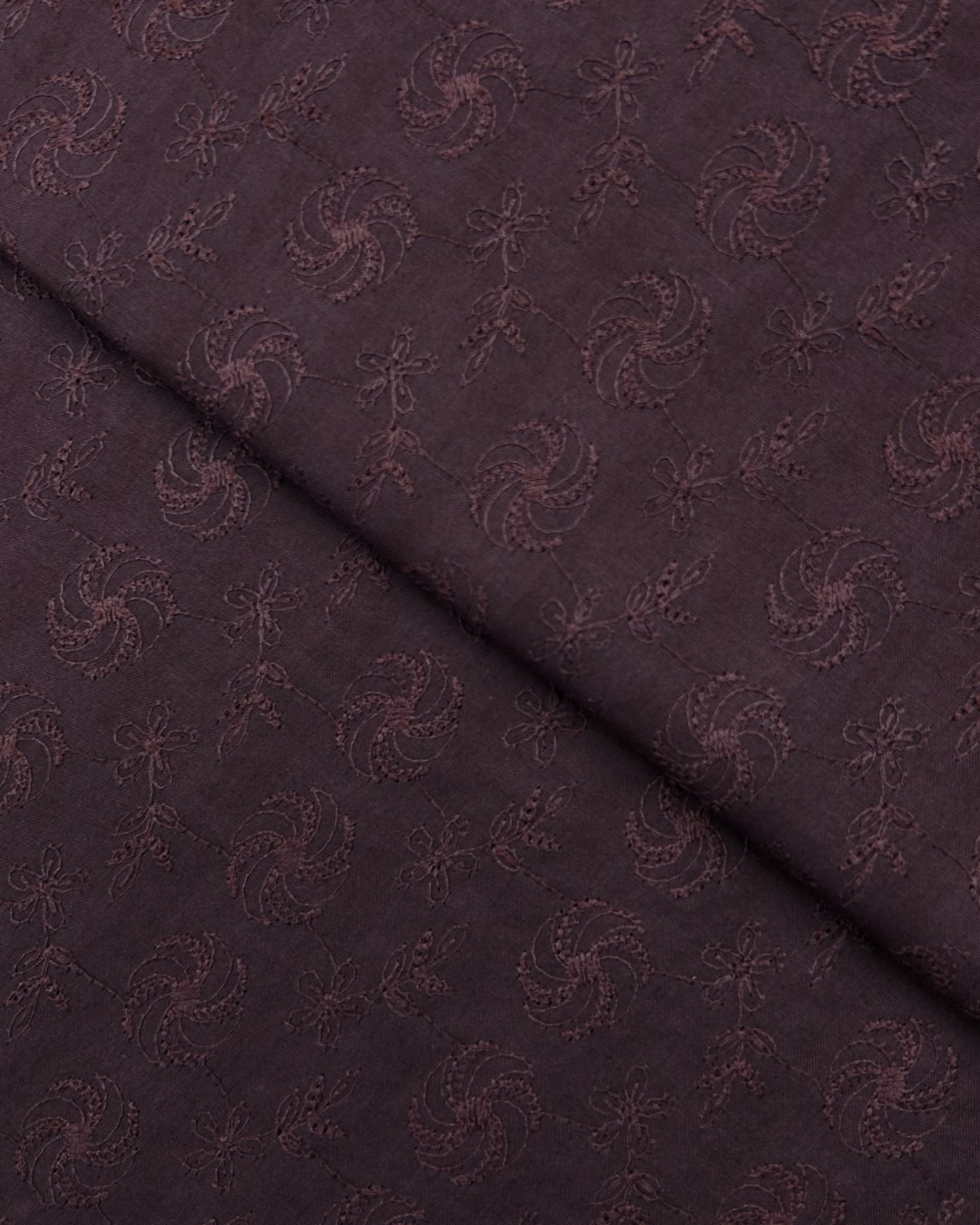 Chikankari Lawn – Deep Maroon, embroidered lawn fabric by the meter