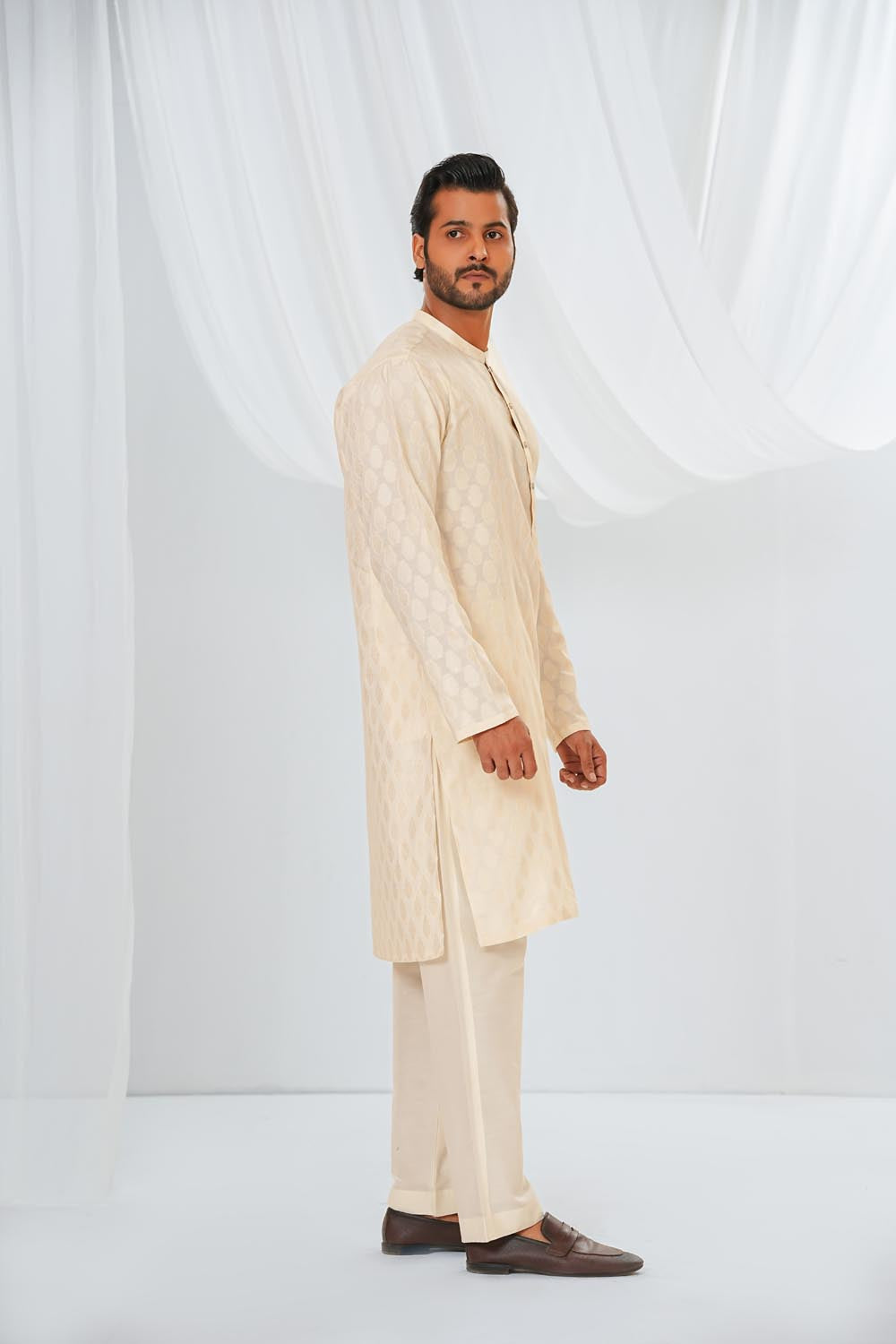 Cream Plain Kurta Pajama by Al Deebaj, photo 4