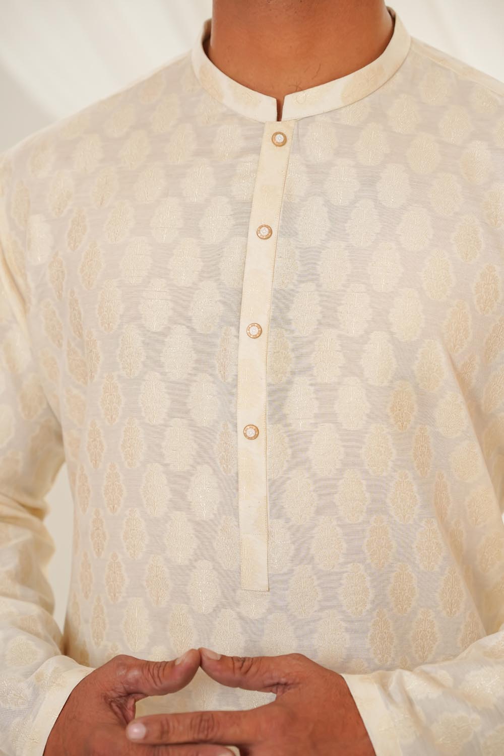 Cream Plain Kurta Pajama by Al Deebaj, photo 2