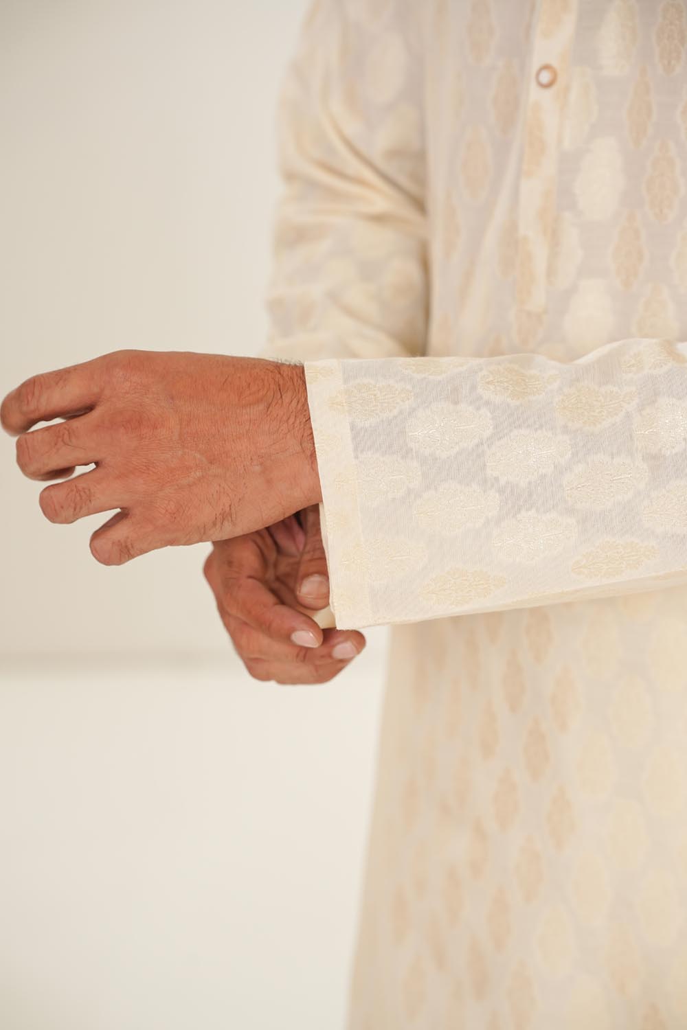 Cream Plain Kurta Pajama by Al Deebaj, photo 3