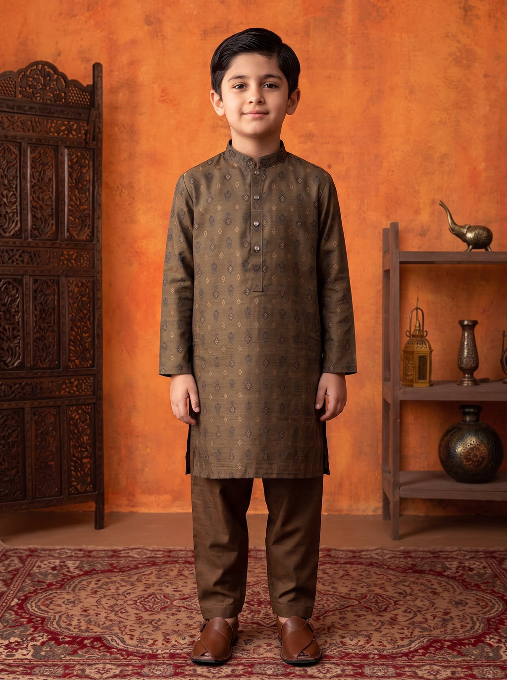 Kids Brown Kurta Pajama by Al Deebaj