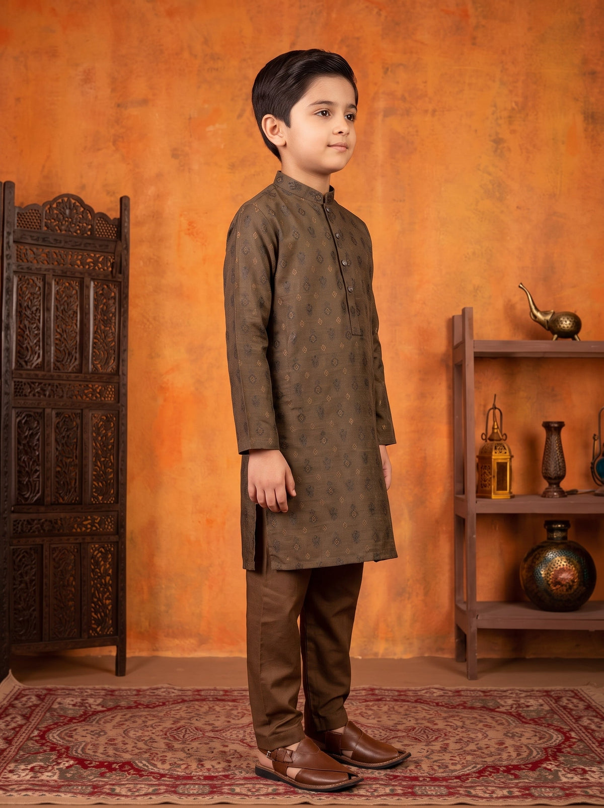 Kids Brown Kurta Pajama by Al Deebaj, photo 4