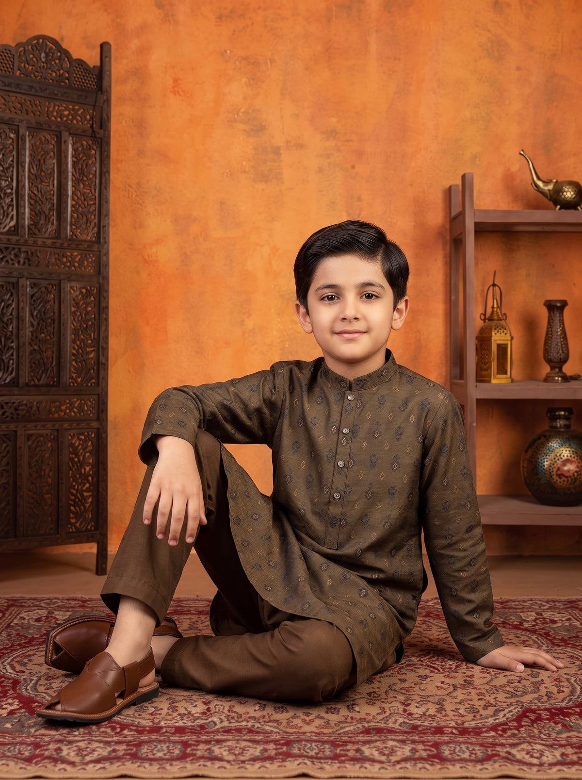 Kids Brown Kurta Pajama by Al Deebaj, photo 3