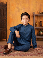 Kids Navy Kurta Pajama by Al Deebaj, photo 3