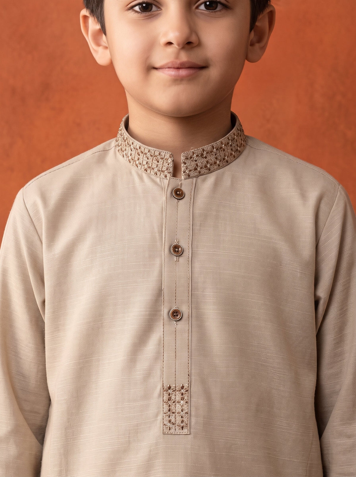 Kids Embroidered Golden Brown Kurta Shalwar by Al Deebaj, photo 2