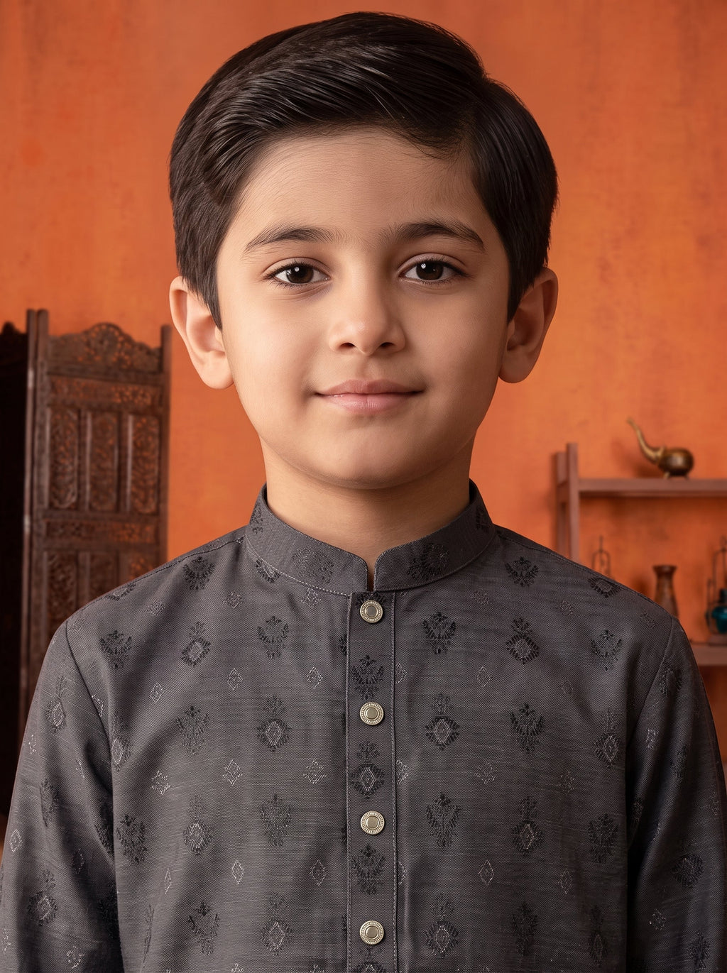 Kids Grey Kurta Pajama by Al Deebaj, photo 2
