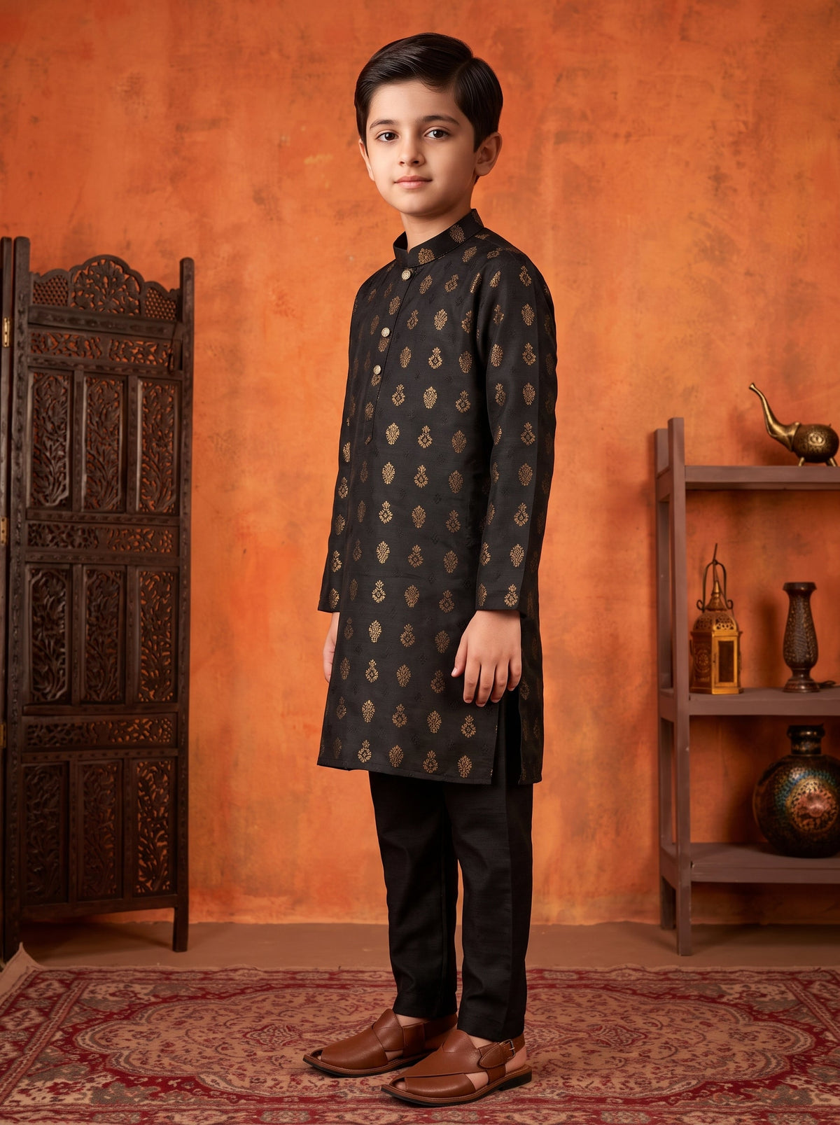Kids Black Kurta Pajama by Al Deebaj, photo 3