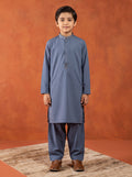 Greyish Blue Embroidered Kids Kurta Shalwar by Al Deebaj