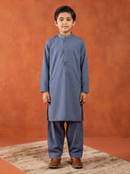 Greyish Blue Embroidered Kids Kurta Shalwar by Al Deebaj