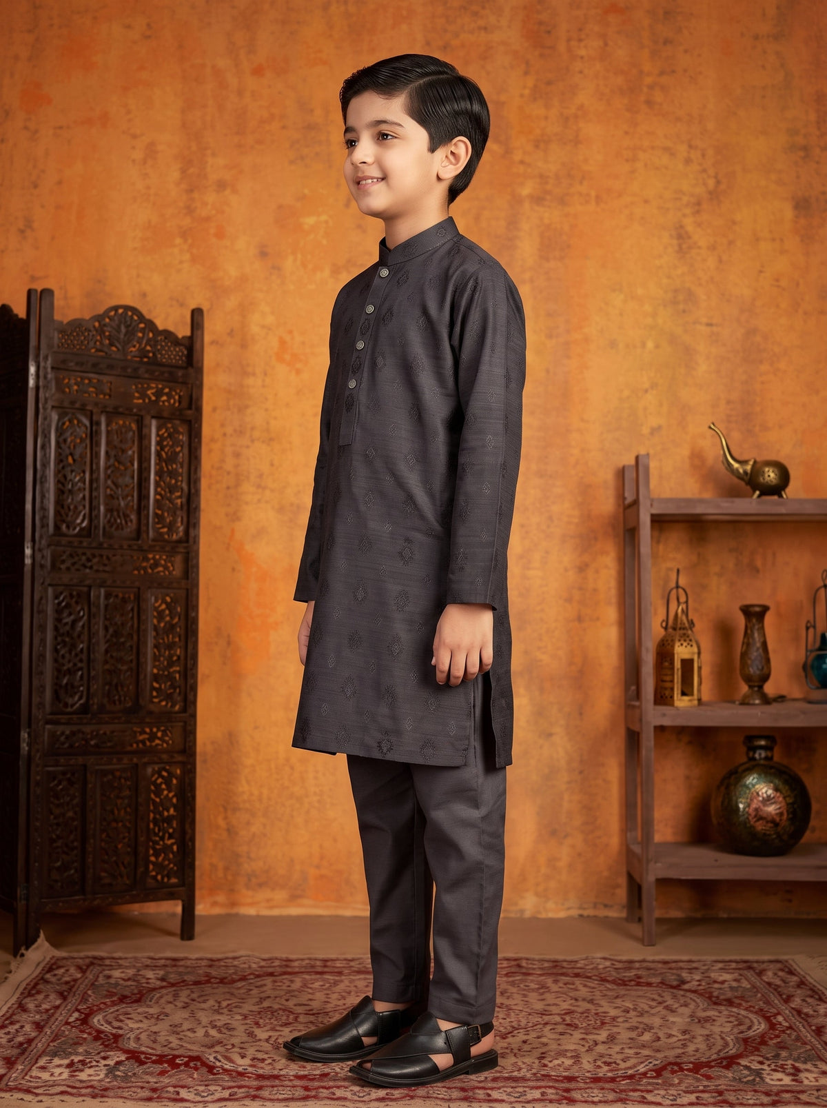 Kids Grey Kurta Pajama by Al Deebaj, photo 4