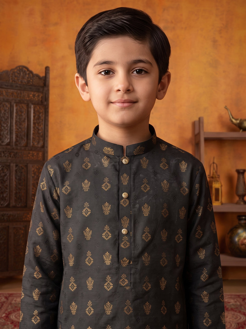 Kids Black Kurta Pajama by Al Deebaj, photo 2