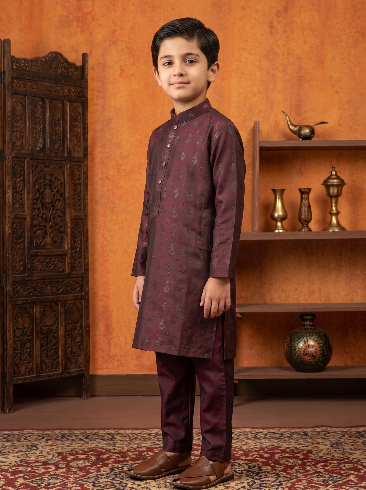 Kids Maroon Kurta Pajama by Al Deebaj, photo 3