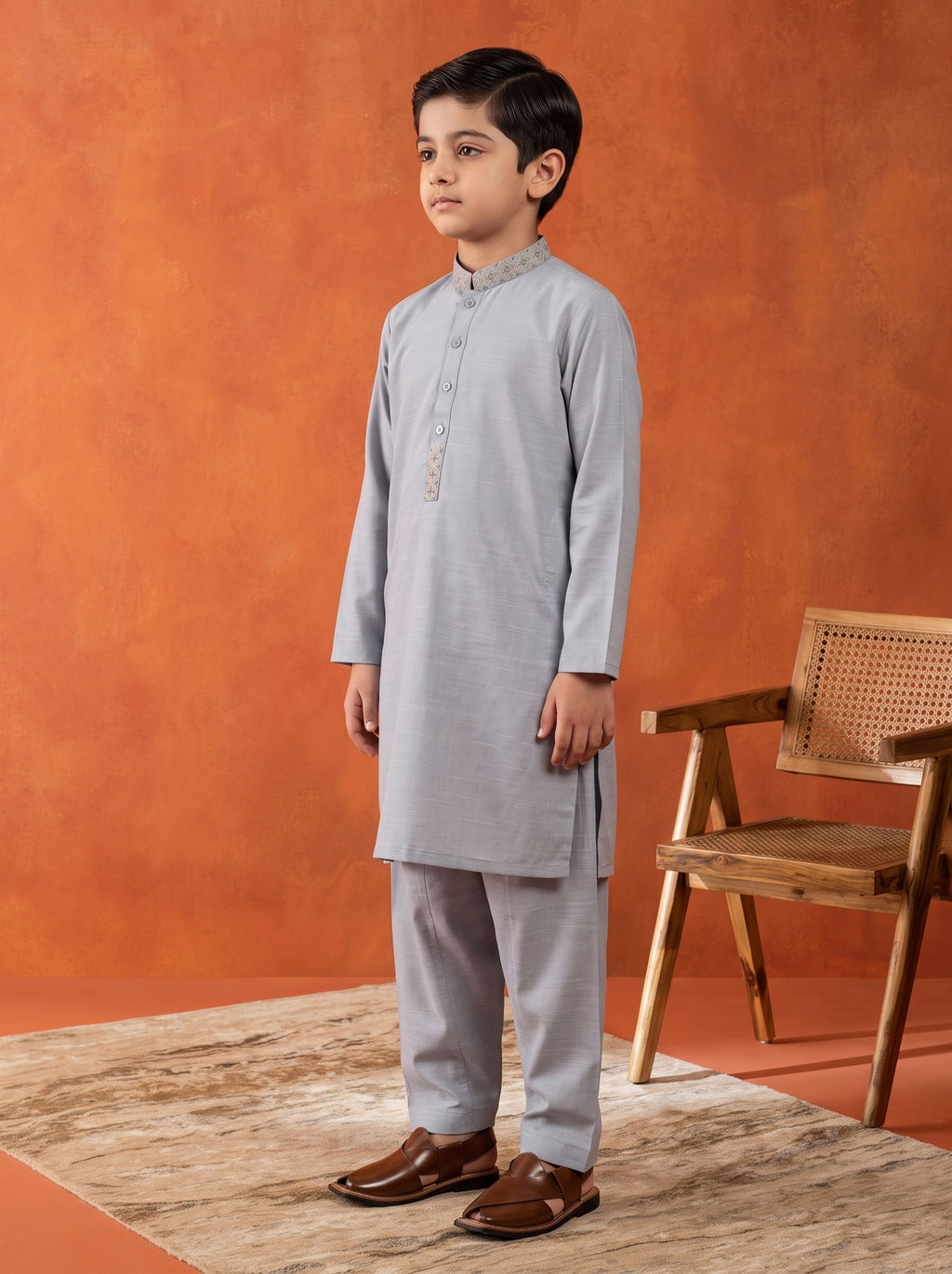 Kids Sky Blue Embroidered Kurta Shalwar by Al Deebaj, photo 3