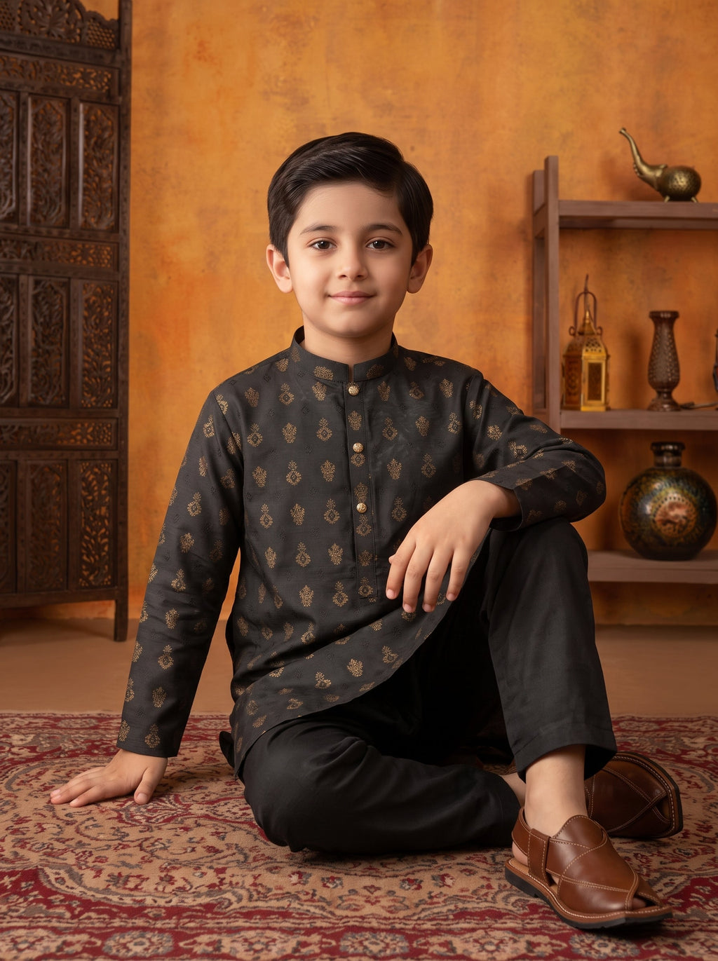 Kids Black Kurta Pajama by Al Deebaj, photo 4