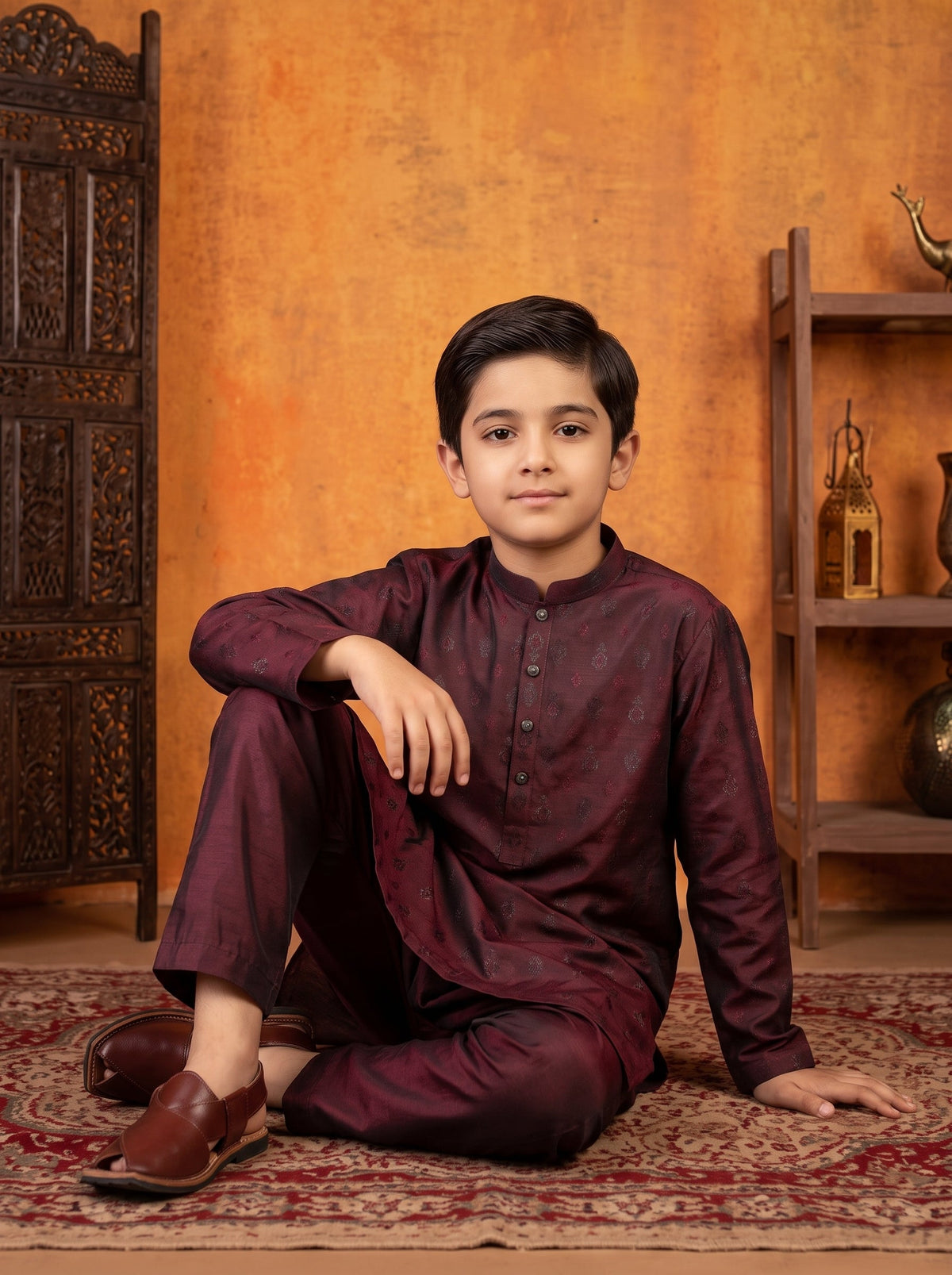 Kids Maroon Kurta Pajama by Al Deebaj, photo 4