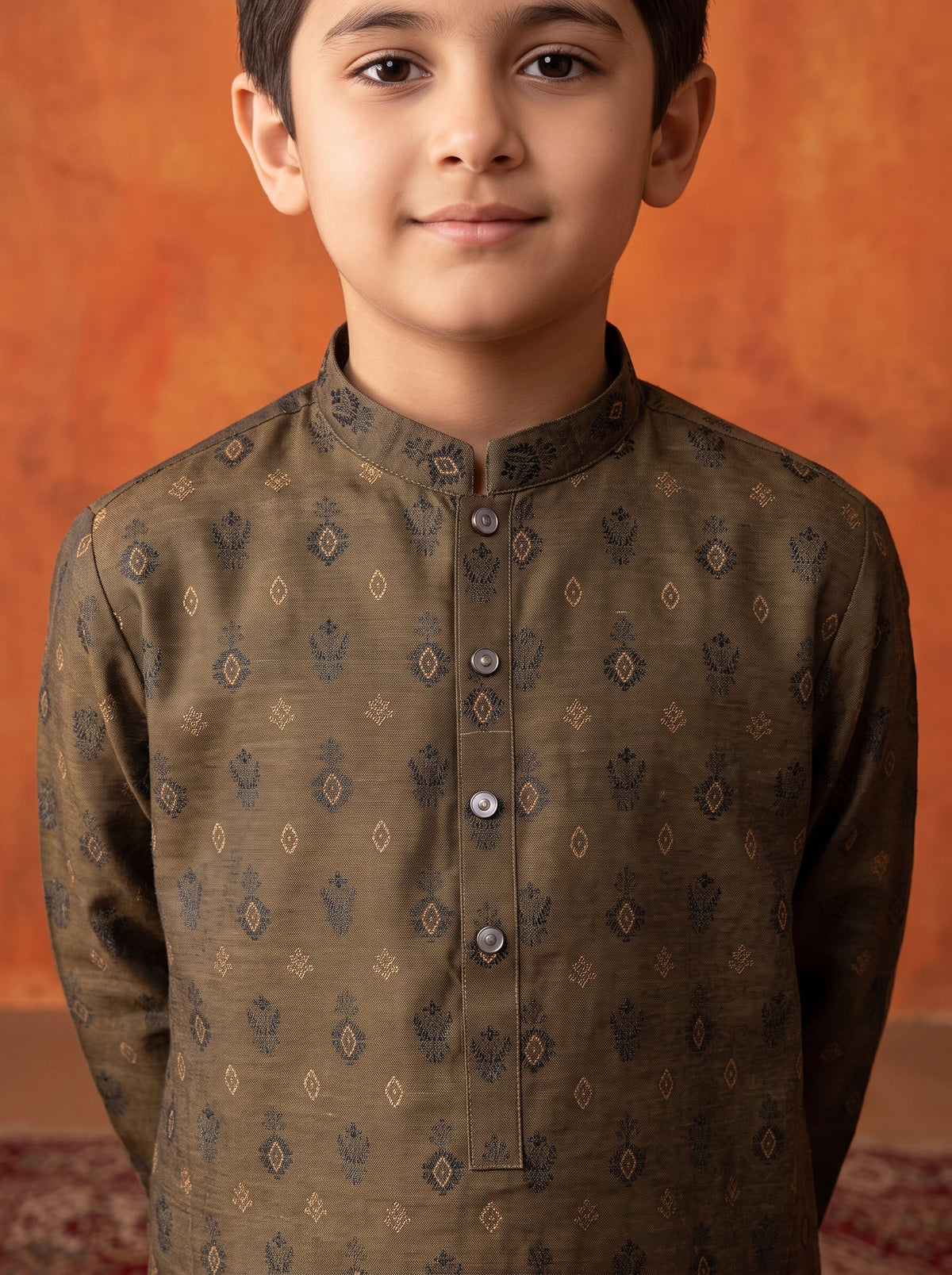Kids Brown Kurta Pajama by Al Deebaj, photo 2