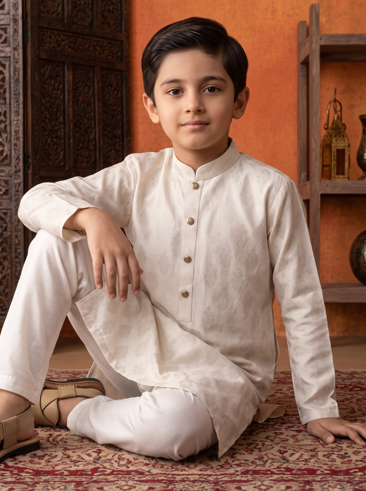 Kids Cream Kurta Pajama by Al Deebaj, photo 3