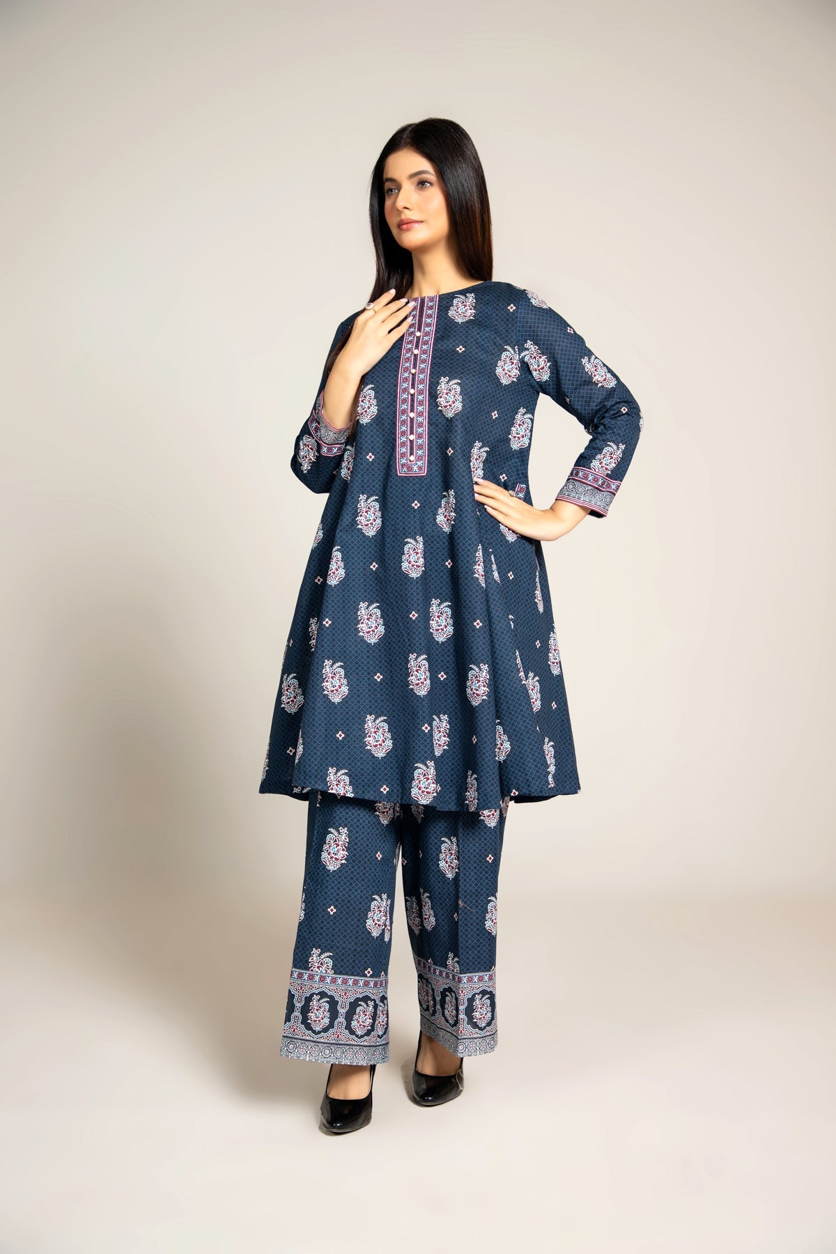 Printed Blue Slub Khaddar 2-Piece Unstitched Suit by The Fabric Store