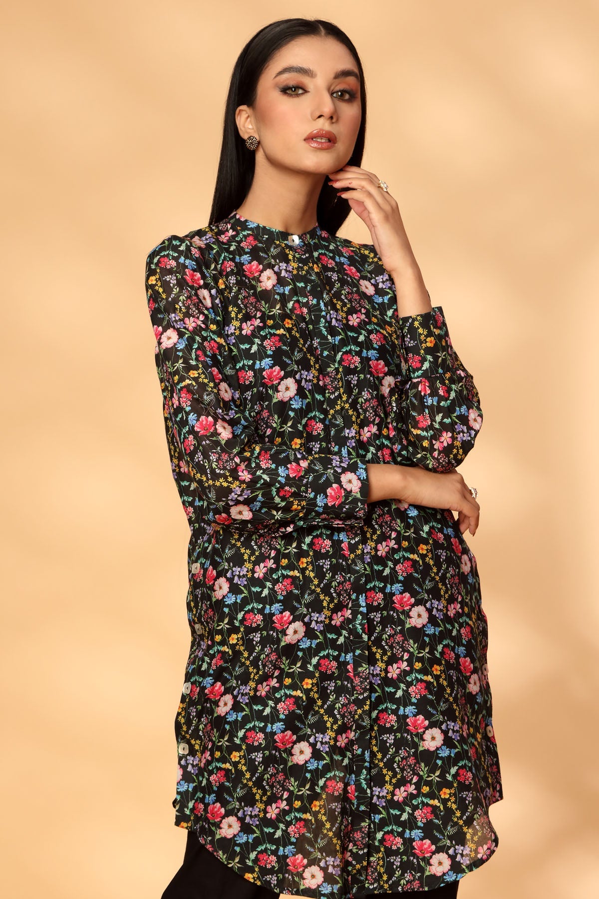 Printed Black Lawn Pret Shirt by The Fabric Store, photo 3