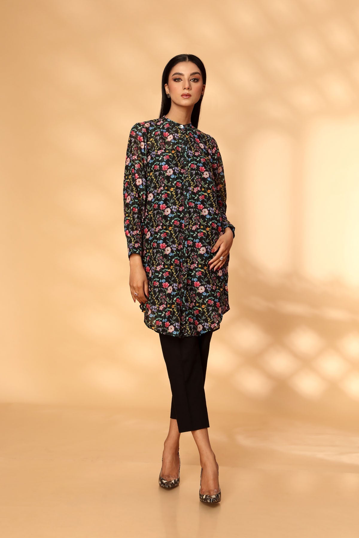Printed Black Lawn Pret Shirt by The Fabric Store