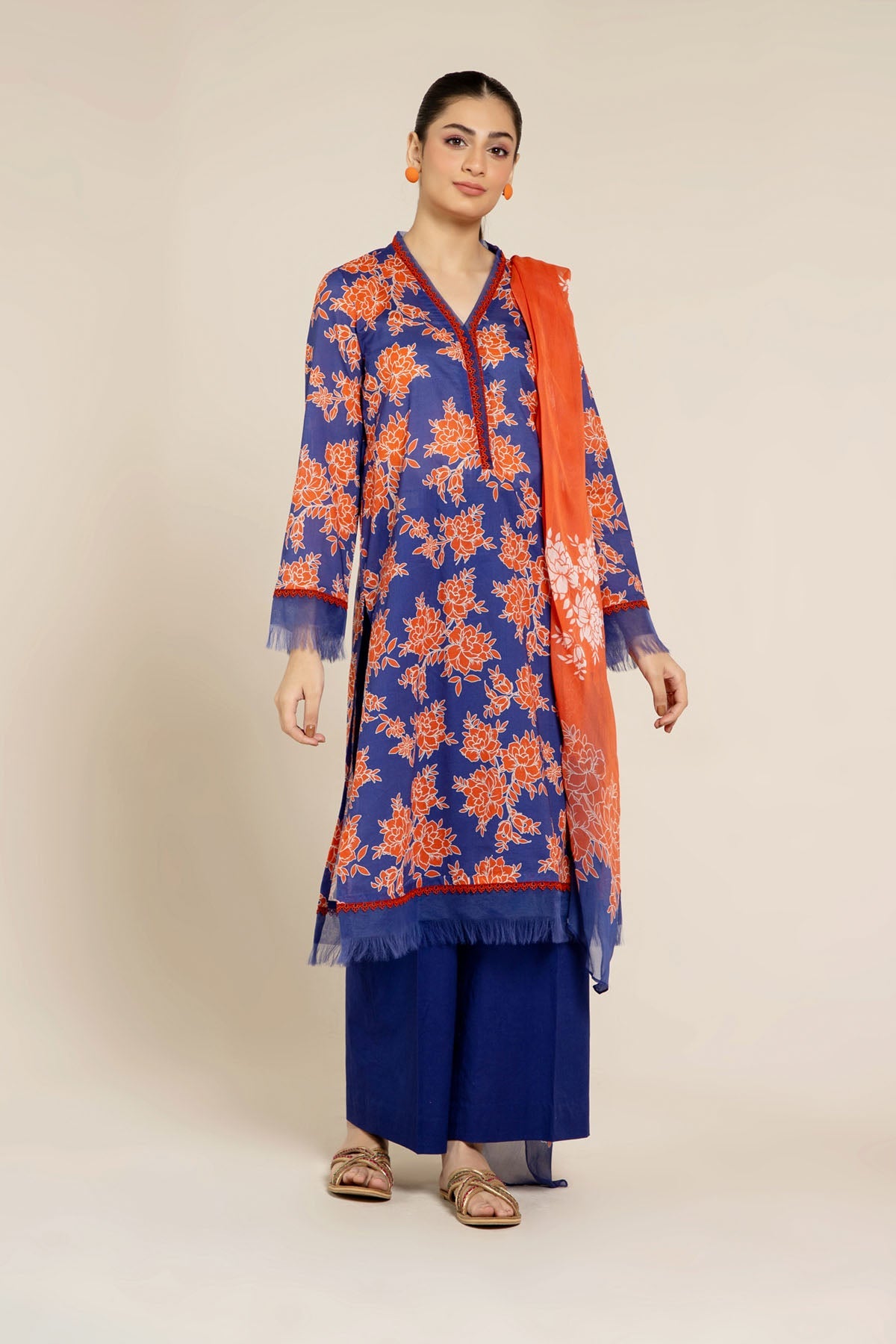 Printed Blue Lawn 2-Piece Unstitched Suit by The Fabric Store