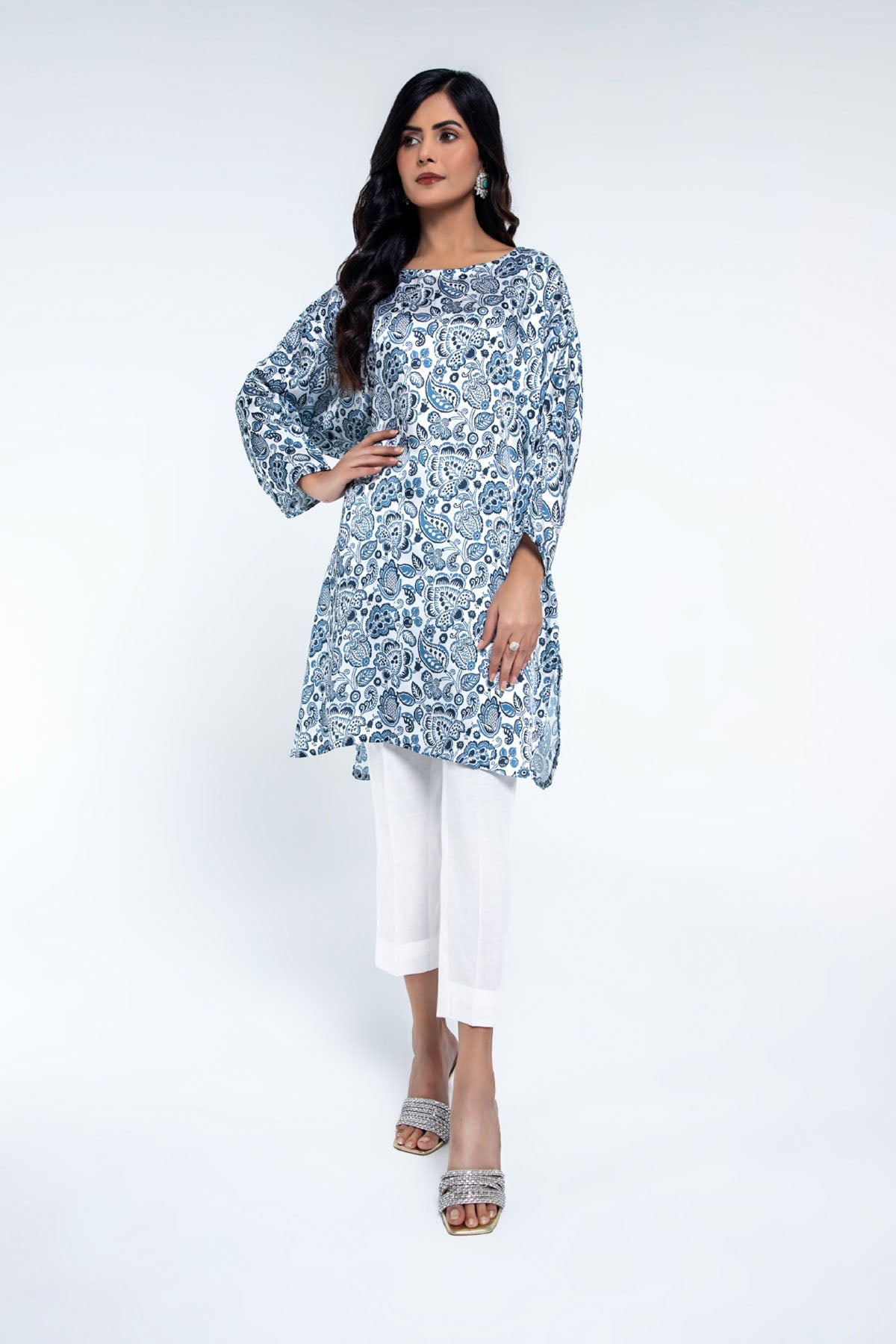 Printed White Shamoz Silk Pret Shirt by The Fabric Store