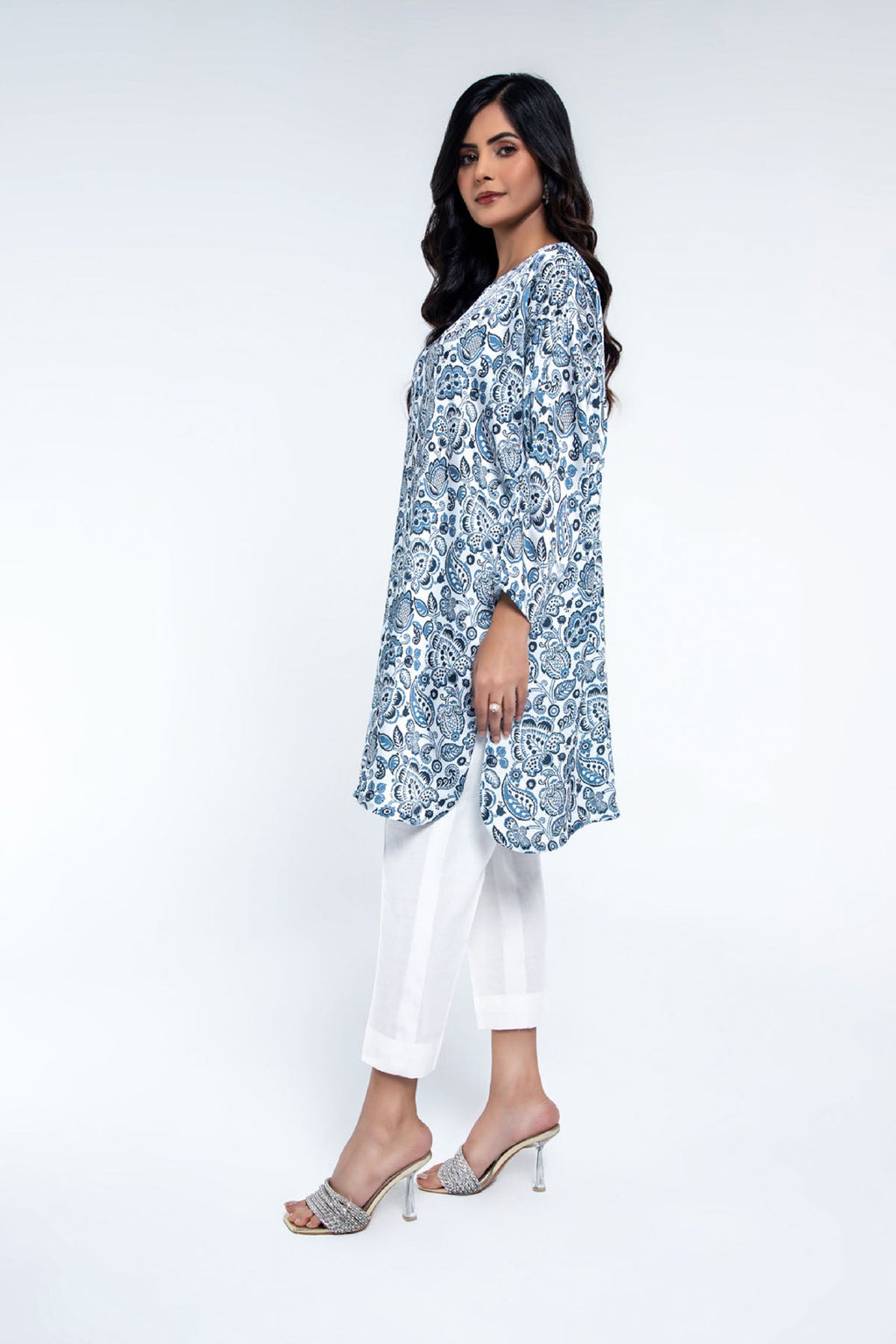 Printed White Shamoz Silk Pret Shirt by The Fabric Store, photo 3