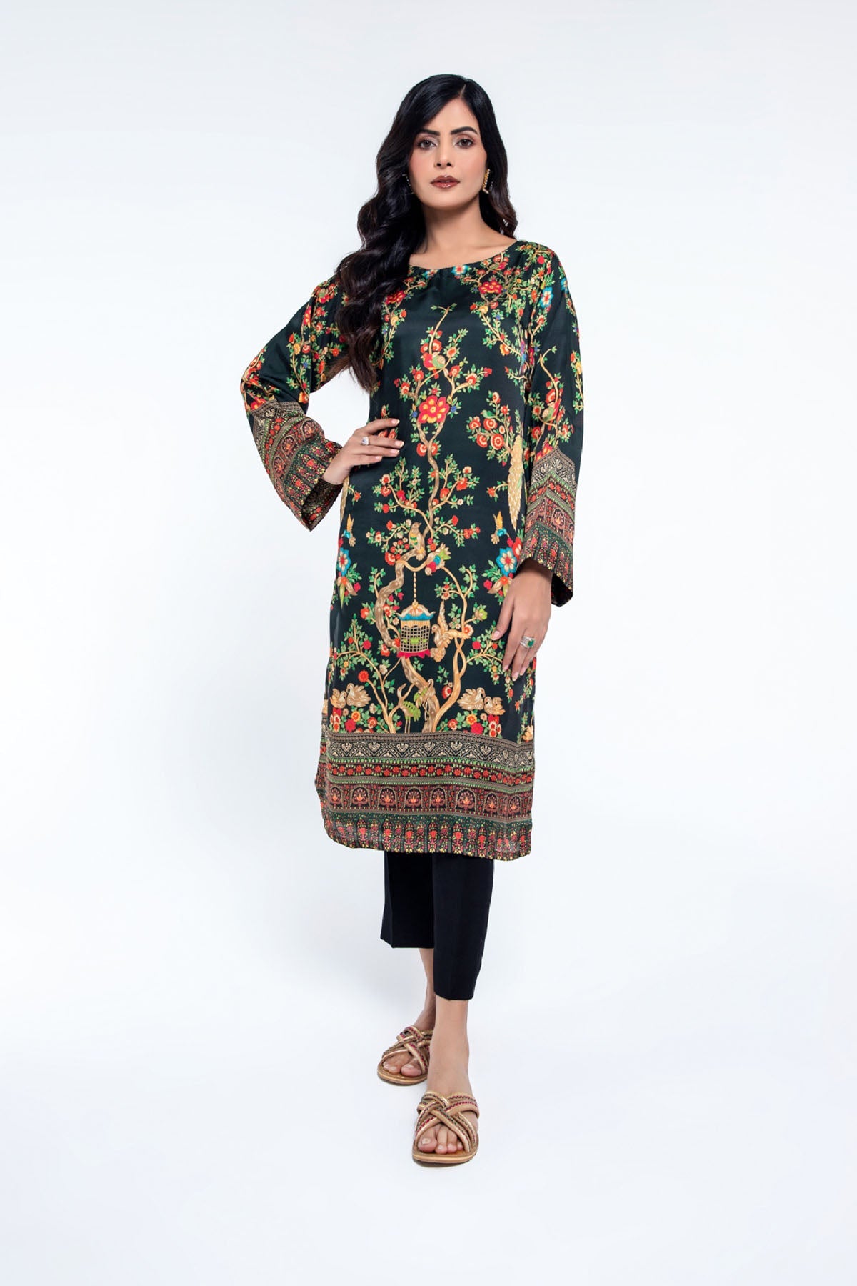 Printed Black Shamoz Silk Pret Shirt by The Fabric Store