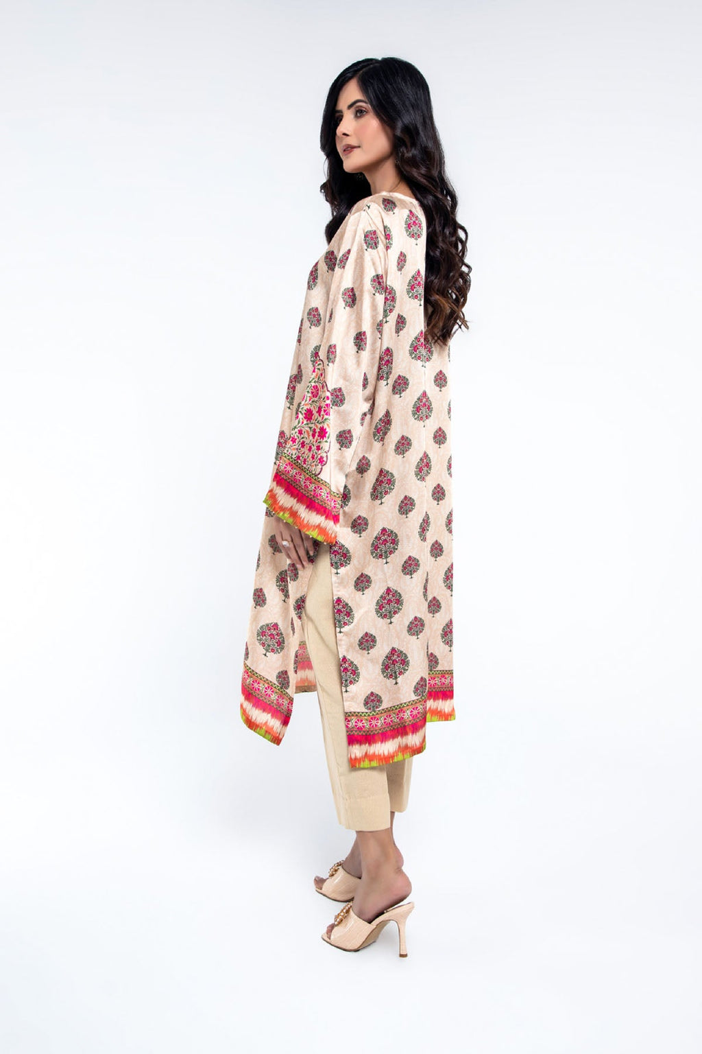 Printed Beige Shamoz Silk Pret Shirt by The Fabric Store, photo 2
