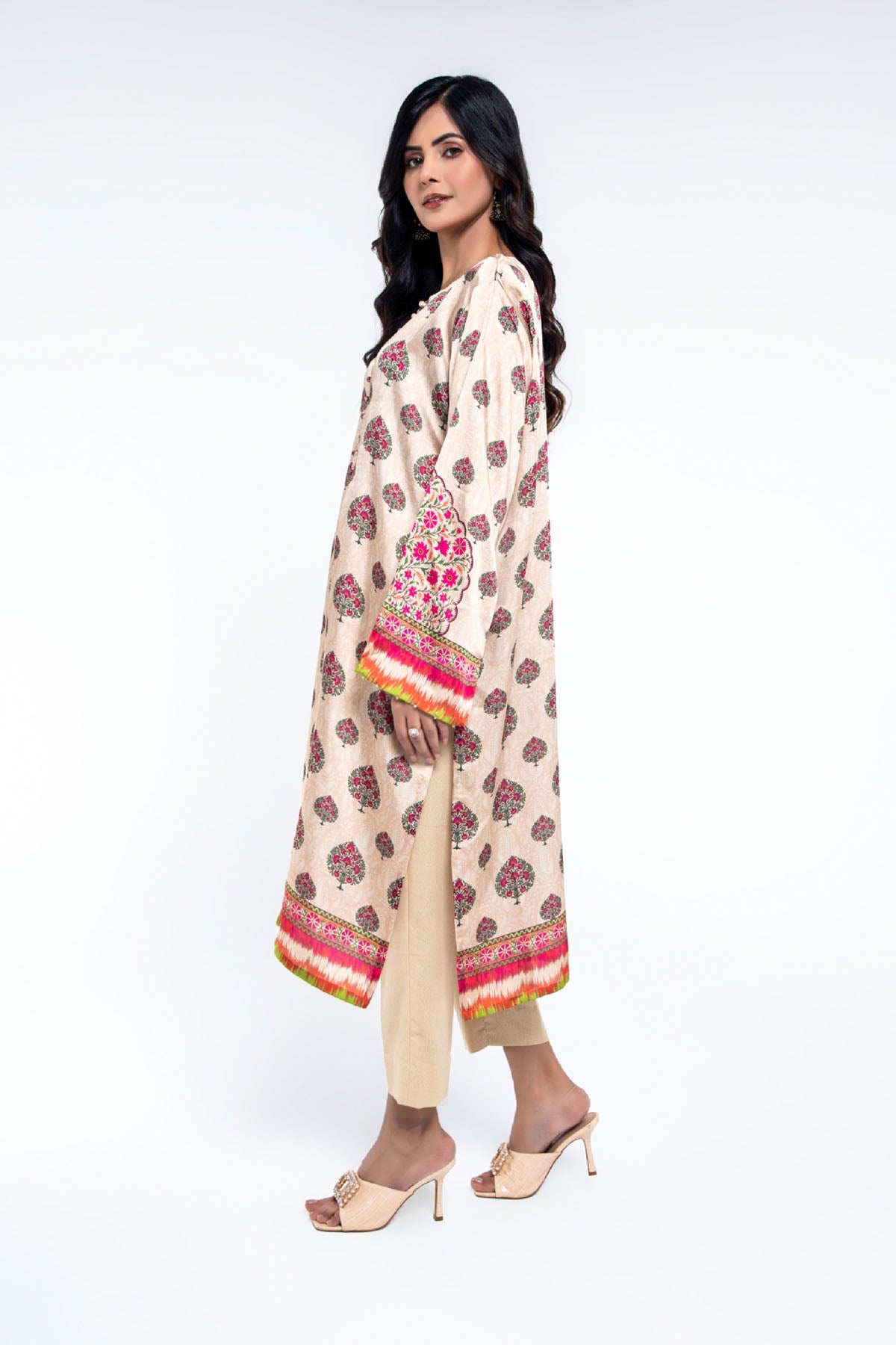 Printed Beige Shamoz Silk Pret Shirt by The Fabric Store, photo 3