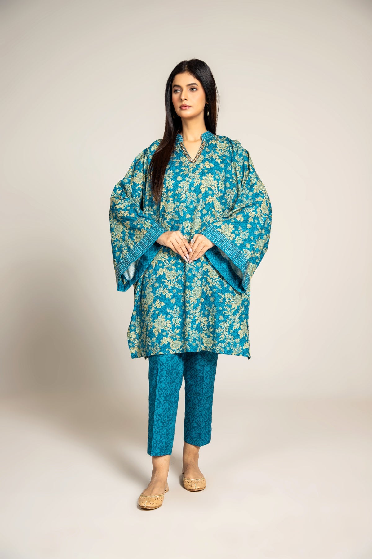 Printed Blue Slub Khaddar 2-Piece Unstitched Suit by The Fabric Store