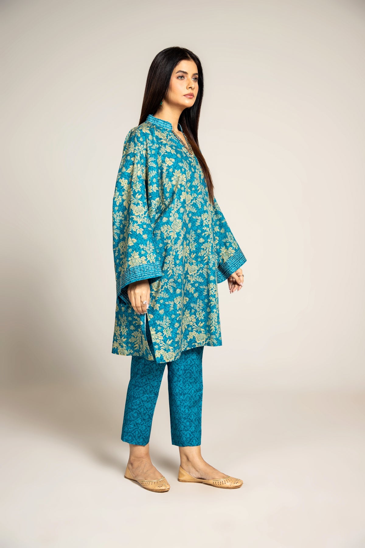 Printed Blue Slub Khaddar 2-Piece Unstitched Suit by The Fabric Store, photo 2
