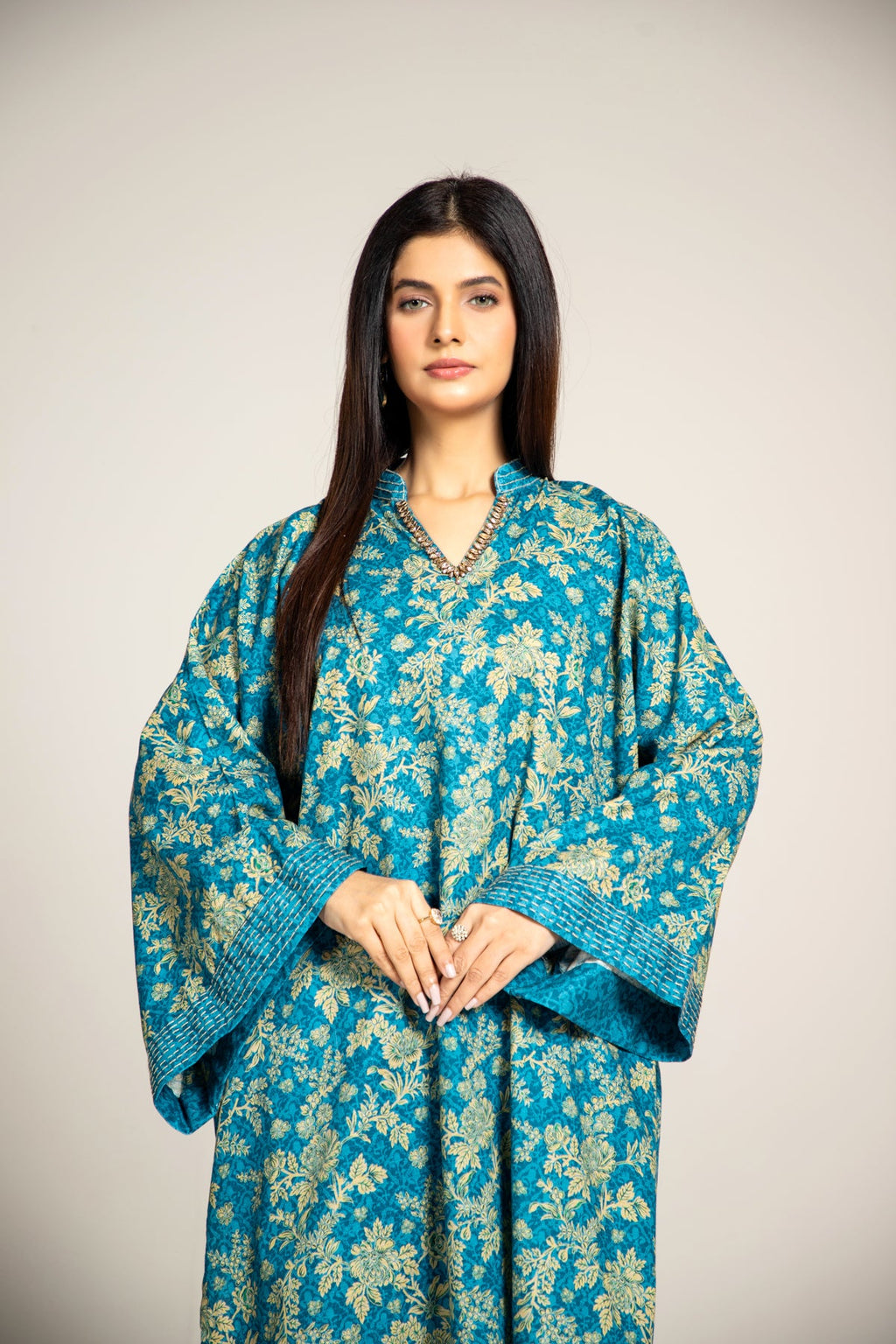Printed Blue Slub Khaddar 2-Piece Unstitched Suit by The Fabric Store, photo 4