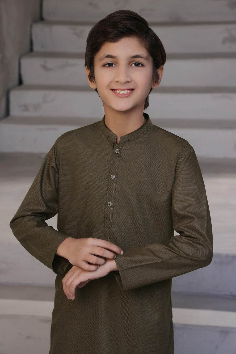 Brown Self Kids Kurta Shalwar by Al Deebaj